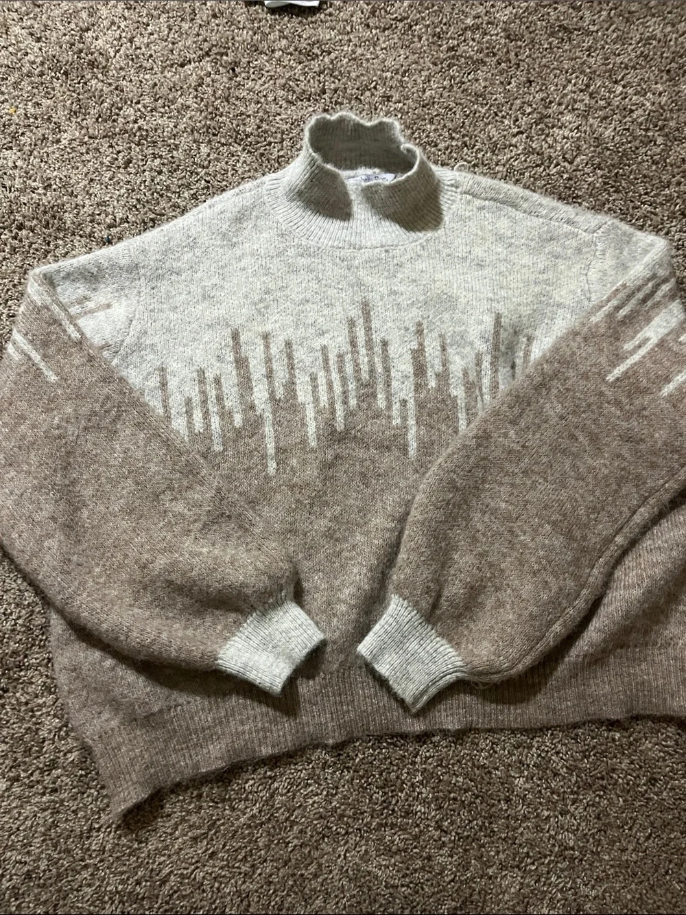WomenTwo-Tone Taupe and Cream Turtleneck Sweater